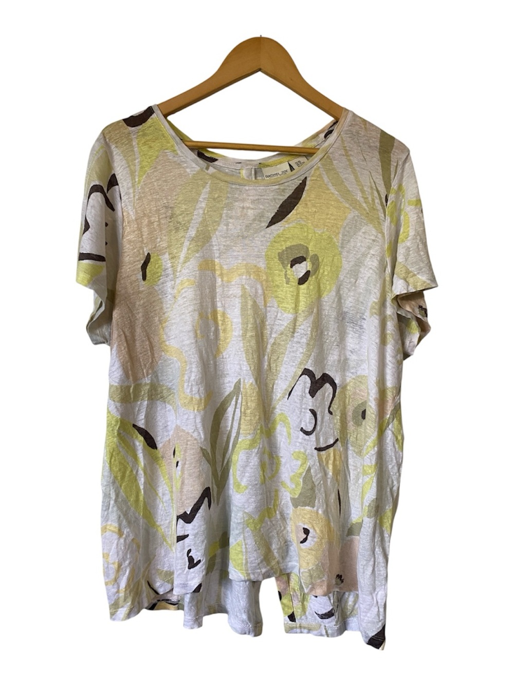Rachel Zoe Abstract Floral 100% Linen Knit Tee Top With Back Buttons 2X